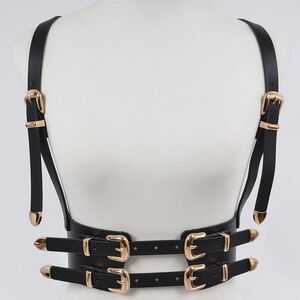Multi Buckle Harness Belt  Black with Gold Hardware